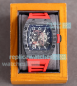 Clone Richard Mille RM010 Automatic Skeleton Dial Carbon Watch Red Rubber Strap